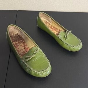 Lands' End Green Patent Leather Driving Loafers Bow Flats 8M 329560